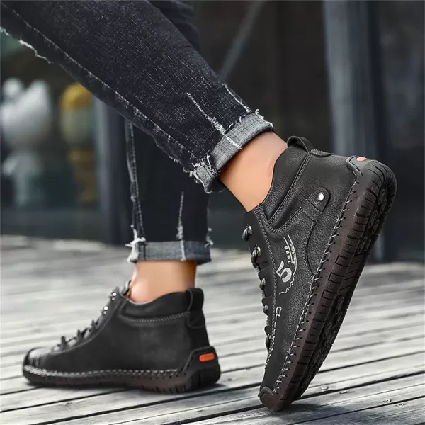 Dacomfy Mens Casual Shoes SlipOn Loafers Ankle Boots Hand Stitching Chukka Boots Laceup Driving Walking Leather ShoesBlack1