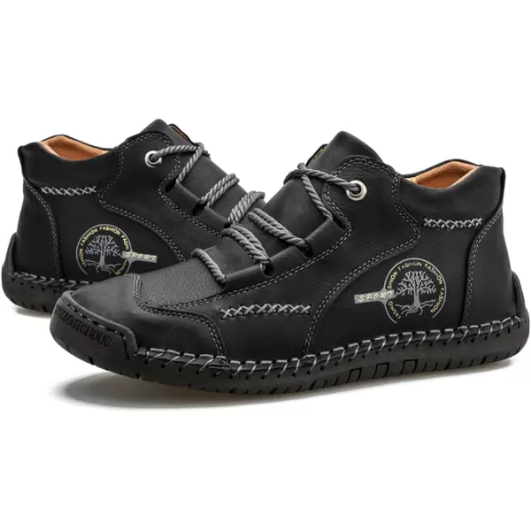Dacomfy Mens Casual Shoes SlipOn Loafers Ankle Boots Hand Stitching Chukka Boots Laceup Driving Walking Leather ShoesBlack2