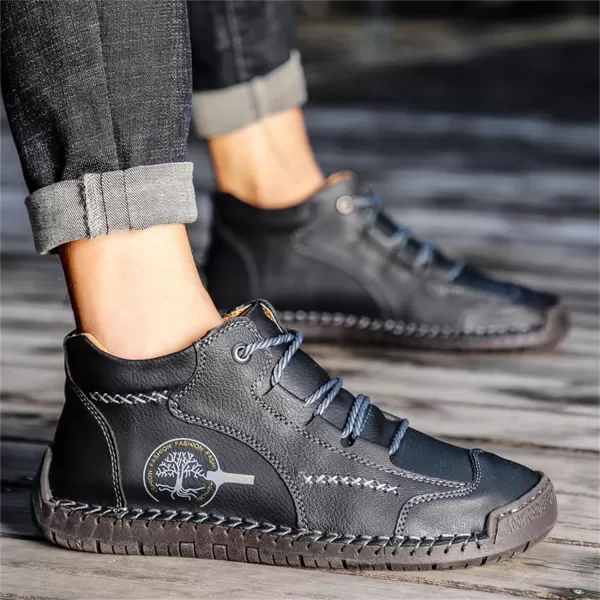 Dacomfy Mens Casual Shoes SlipOn Loafers Ankle Boots Hand Stitching Chukka Boots Laceup Driving Walking Leather ShoesBlack2