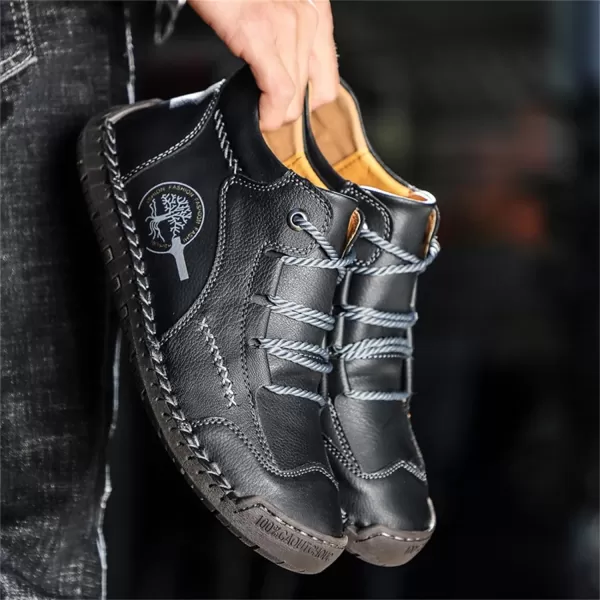 Dacomfy Mens Casual Shoes SlipOn Loafers Ankle Boots Hand Stitching Chukka Boots Laceup Driving Walking Leather ShoesBlack2