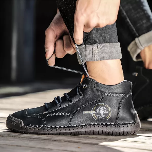 Dacomfy Mens Casual Shoes SlipOn Loafers Ankle Boots Hand Stitching Chukka Boots Laceup Driving Walking Leather ShoesBlack2