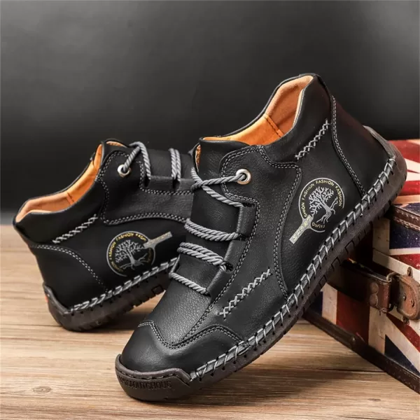 Dacomfy Mens Casual Shoes SlipOn Loafers Ankle Boots Hand Stitching Chukka Boots Laceup Driving Walking Leather ShoesBlack2