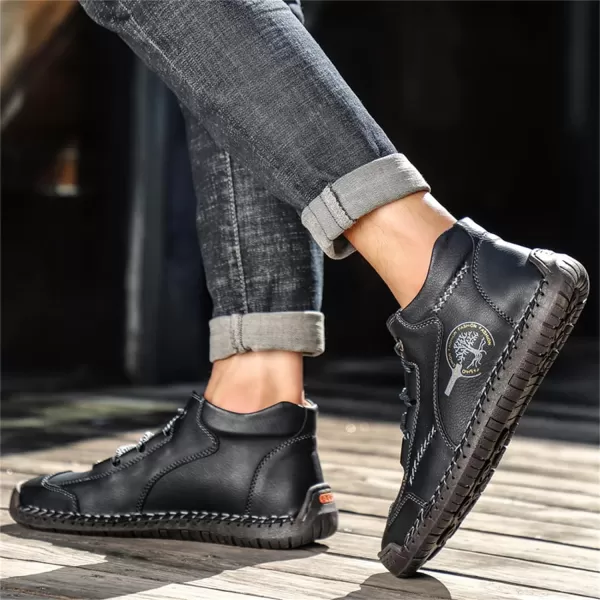 Dacomfy Mens Casual Shoes SlipOn Loafers Ankle Boots Hand Stitching Chukka Boots Laceup Driving Walking Leather ShoesBlack2