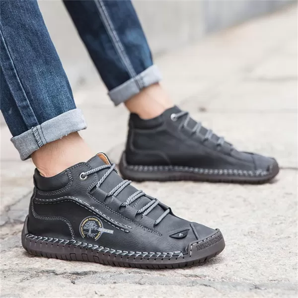 Dacomfy Mens Casual Shoes SlipOn Loafers Ankle Boots Hand Stitching Chukka Boots Laceup Driving Walking Leather ShoesBlack3