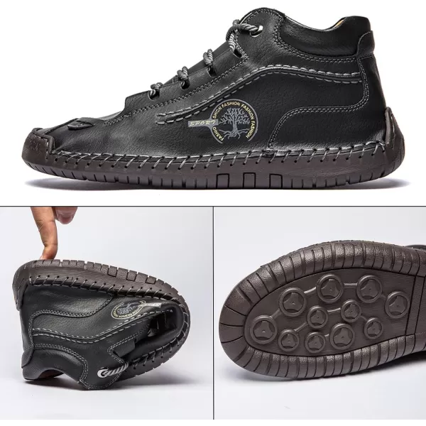 Dacomfy Mens Casual Shoes SlipOn Loafers Ankle Boots Hand Stitching Chukka Boots Laceup Driving Walking Leather ShoesBlack3