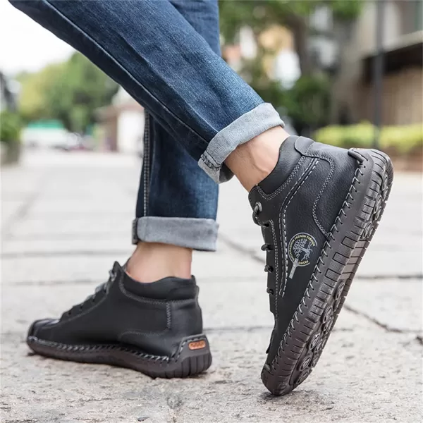 Dacomfy Mens Casual Shoes SlipOn Loafers Ankle Boots Hand Stitching Chukka Boots Laceup Driving Walking Leather ShoesBlack3