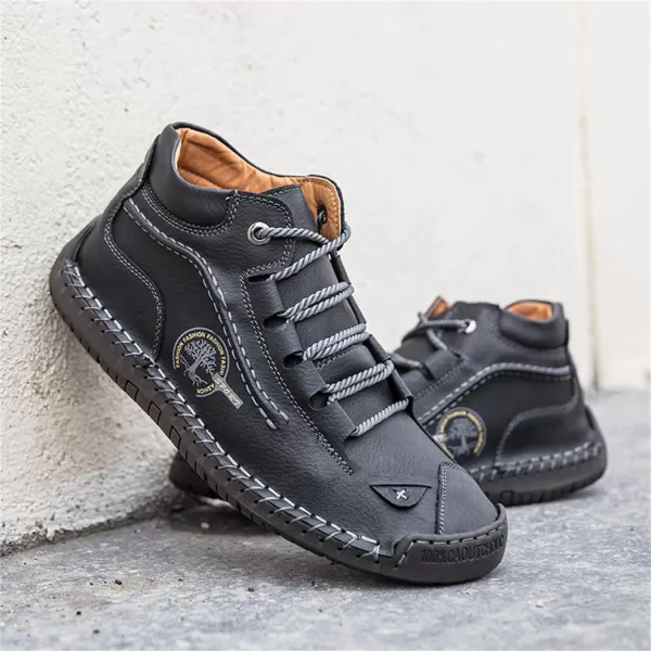 Dacomfy Mens Casual Shoes SlipOn Loafers Ankle Boots Hand Stitching Chukka Boots Laceup Driving Walking Leather ShoesBlack3