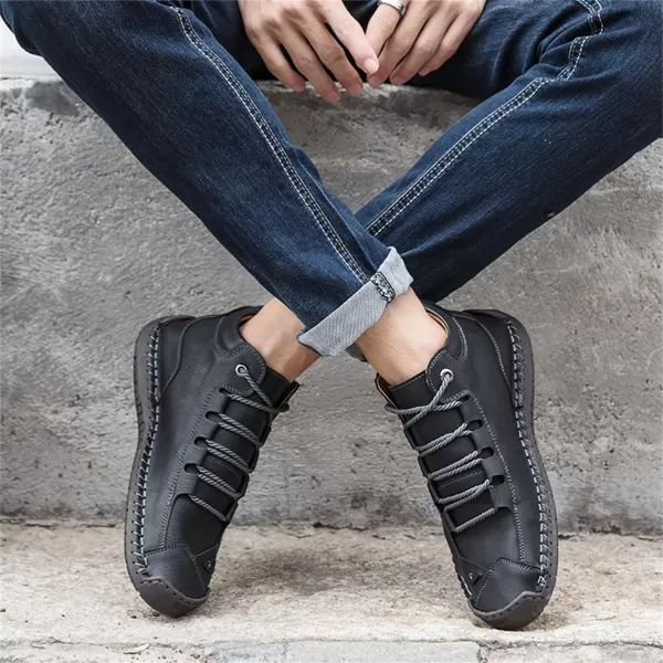 Dacomfy Mens Casual Shoes SlipOn Loafers Ankle Boots Hand Stitching Chukka Boots Laceup Driving Walking Leather ShoesBlack3