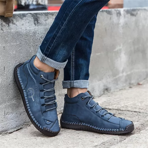 Dacomfy Mens Casual Shoes SlipOn Loafers Ankle Boots Hand Stitching Chukka Boots Laceup Driving Walking Leather ShoesBlue
