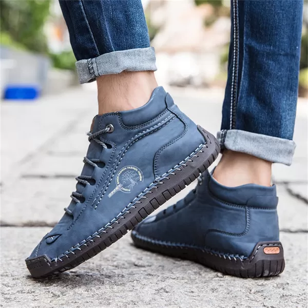 Dacomfy Mens Casual Shoes SlipOn Loafers Ankle Boots Hand Stitching Chukka Boots Laceup Driving Walking Leather ShoesBlue