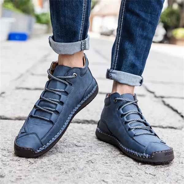 Dacomfy Mens Casual Shoes SlipOn Loafers Ankle Boots Hand Stitching Chukka Boots Laceup Driving Walking Leather ShoesBlue