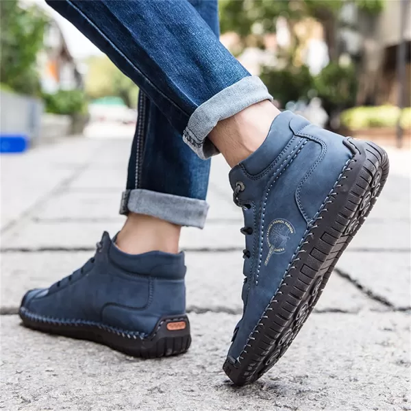 Dacomfy Mens Casual Shoes SlipOn Loafers Ankle Boots Hand Stitching Chukka Boots Laceup Driving Walking Leather ShoesBlue