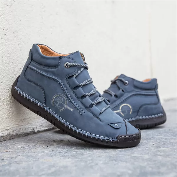 Dacomfy Mens Casual Shoes SlipOn Loafers Ankle Boots Hand Stitching Chukka Boots Laceup Driving Walking Leather ShoesBlue