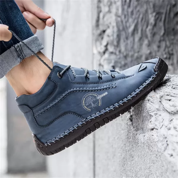 Dacomfy Mens Casual Shoes SlipOn Loafers Ankle Boots Hand Stitching Chukka Boots Laceup Driving Walking Leather ShoesBlue