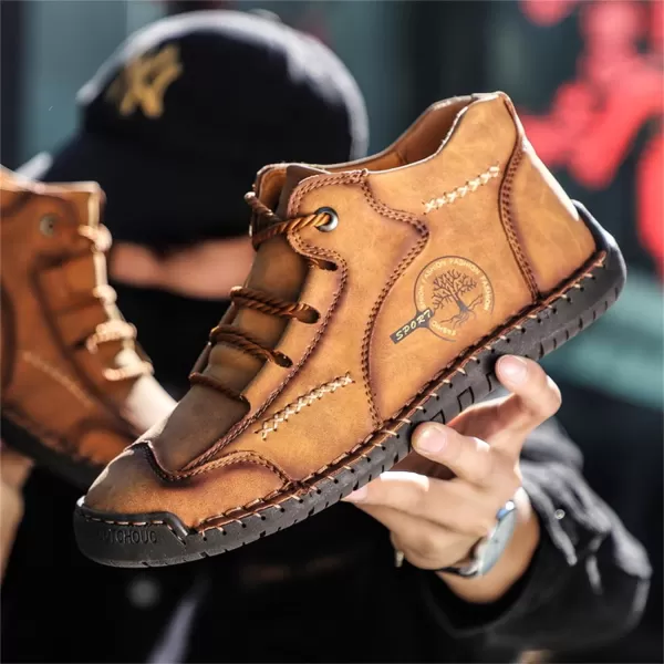 Dacomfy Mens Casual Shoes SlipOn Loafers Ankle Boots Hand Stitching Chukka Boots Laceup Driving Walking Leather ShoesBrown1