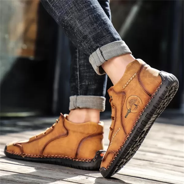 Dacomfy Mens Casual Shoes SlipOn Loafers Ankle Boots Hand Stitching Chukka Boots Laceup Driving Walking Leather ShoesBrown1