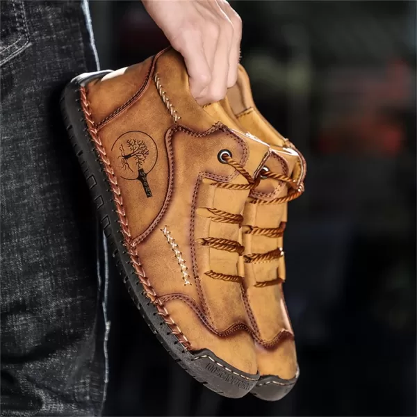 Dacomfy Mens Casual Shoes SlipOn Loafers Ankle Boots Hand Stitching Chukka Boots Laceup Driving Walking Leather ShoesBrown1