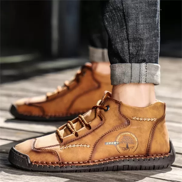 Dacomfy Mens Casual Shoes SlipOn Loafers Ankle Boots Hand Stitching Chukka Boots Laceup Driving Walking Leather ShoesBrown1