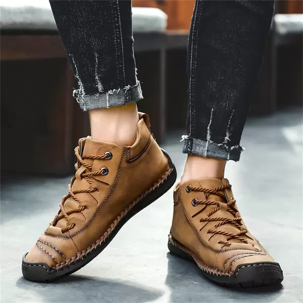 Dacomfy Mens Casual Shoes SlipOn Loafers Ankle Boots Hand Stitching Chukka Boots Laceup Driving Walking Leather ShoesBrown2