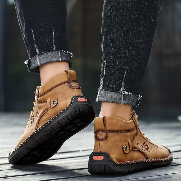 Dacomfy Mens Casual Shoes SlipOn Loafers Ankle Boots Hand Stitching Chukka Boots Laceup Driving Walking Leather ShoesBrown2