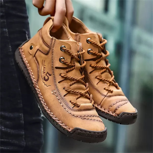 Dacomfy Mens Casual Shoes SlipOn Loafers Ankle Boots Hand Stitching Chukka Boots Laceup Driving Walking Leather ShoesBrown2