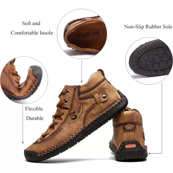 Dacomfy Mens Casual Shoes SlipOn Loafers Ankle Boots Hand Stitching Chukka Boots Laceup Driving Walking Leather ShoesBrown2