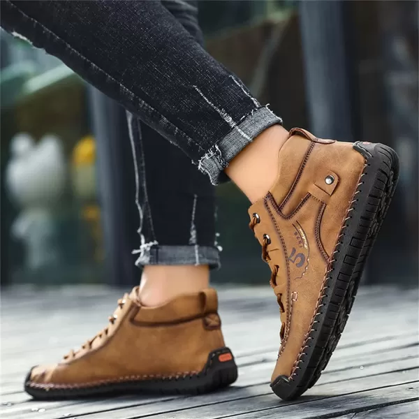 Dacomfy Mens Casual Shoes SlipOn Loafers Ankle Boots Hand Stitching Chukka Boots Laceup Driving Walking Leather ShoesBrown2