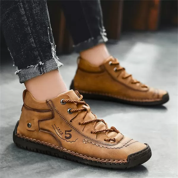 Dacomfy Mens Casual Shoes SlipOn Loafers Ankle Boots Hand Stitching Chukka Boots Laceup Driving Walking Leather ShoesBrown2