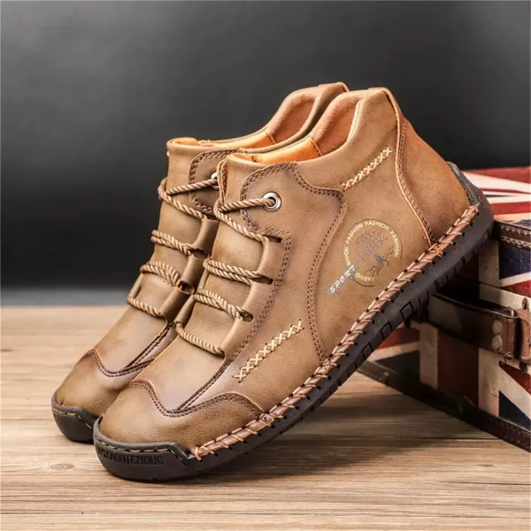 Dacomfy Mens Casual Shoes SlipOn Loafers Ankle Boots Hand Stitching Chukka Boots Laceup Driving Walking Leather ShoesKhaki1