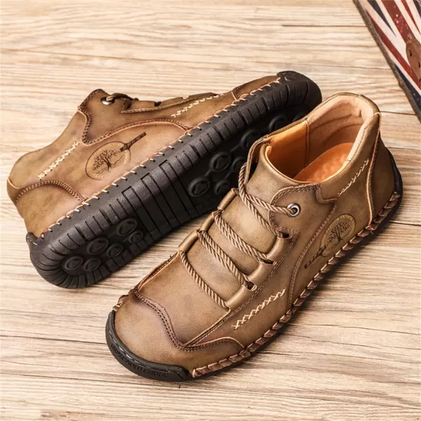 Dacomfy Mens Casual Shoes SlipOn Loafers Ankle Boots Hand Stitching Chukka Boots Laceup Driving Walking Leather ShoesKhaki1