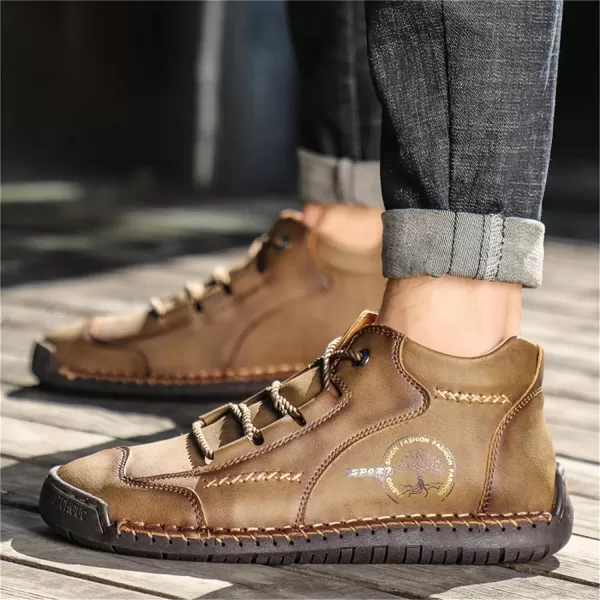 Dacomfy Mens Casual Shoes SlipOn Loafers Ankle Boots Hand Stitching Chukka Boots Laceup Driving Walking Leather ShoesKhaki1