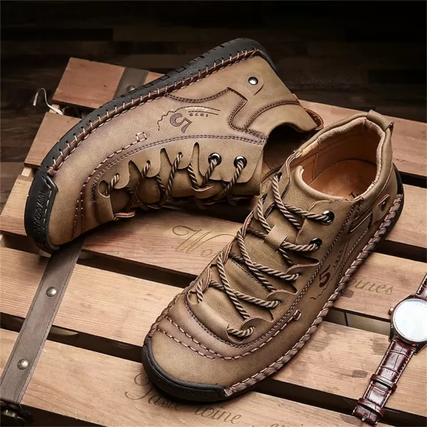 Dacomfy Mens Casual Shoes SlipOn Loafers Ankle Boots Hand Stitching Chukka Boots Laceup Driving Walking Leather ShoesKhaki2