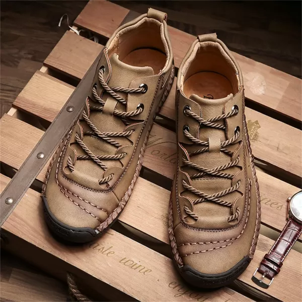 Dacomfy Mens Casual Shoes SlipOn Loafers Ankle Boots Hand Stitching Chukka Boots Laceup Driving Walking Leather ShoesKhaki2