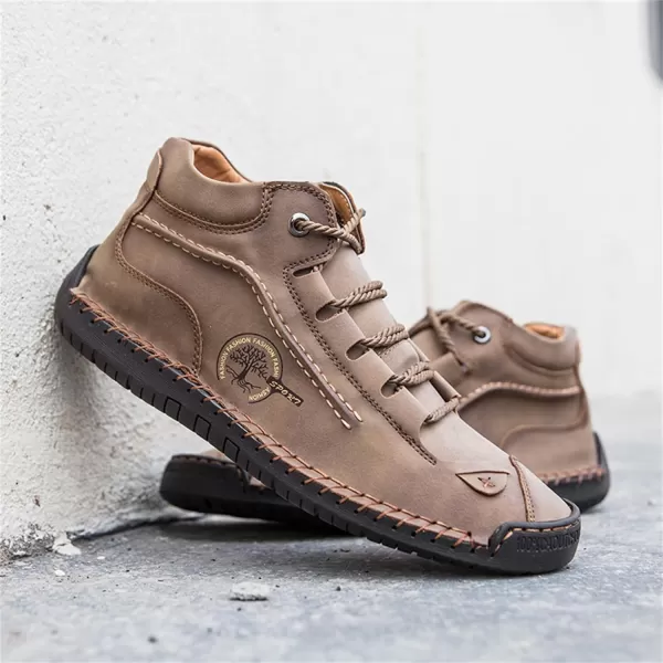 Dacomfy Mens Casual Shoes SlipOn Loafers Ankle Boots Hand Stitching Chukka Boots Laceup Driving Walking Leather ShoesKhaki3