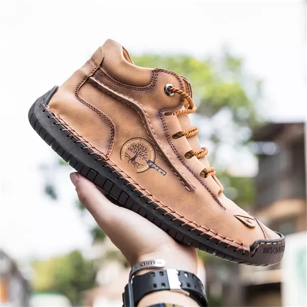 Dacomfy Mens Casual Shoes SlipOn Loafers Ankle Boots Hand Stitching Chukka Boots Laceup Driving Walking Leather ShoesYellow