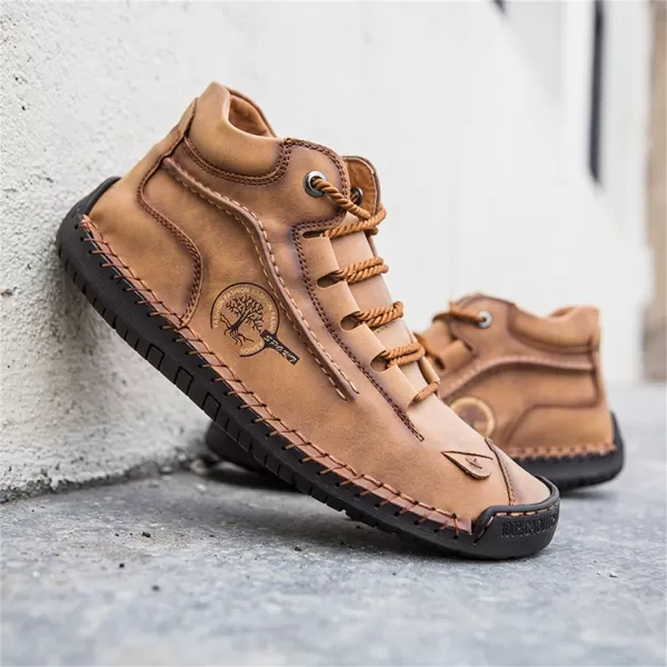 Dacomfy Mens Casual Shoes SlipOn Loafers Ankle Boots Hand Stitching Chukka Boots Laceup Driving Walking Leather ShoesYellow