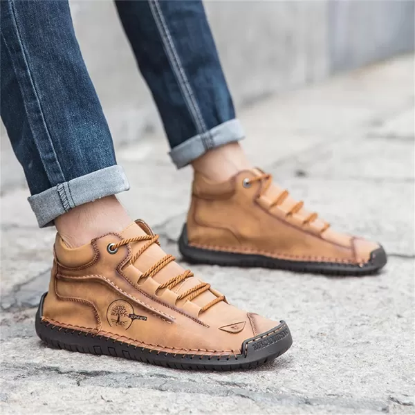 Dacomfy Mens Casual Shoes SlipOn Loafers Ankle Boots Hand Stitching Chukka Boots Laceup Driving Walking Leather ShoesYellow