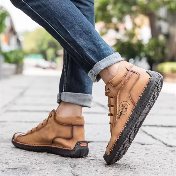 Dacomfy Mens Casual Shoes SlipOn Loafers Ankle Boots Hand Stitching Chukka Boots Laceup Driving Walking Leather ShoesYellow