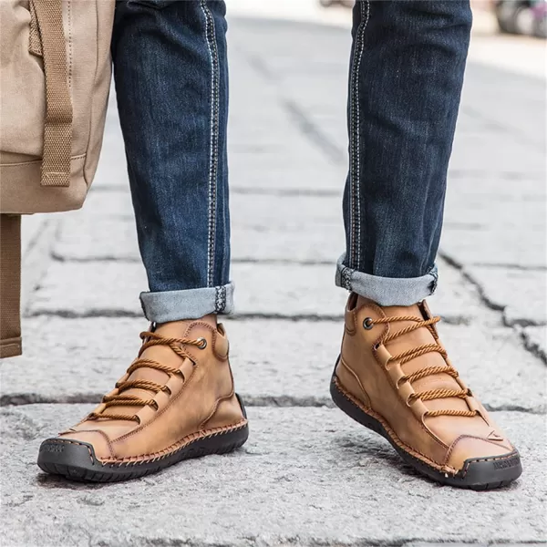Dacomfy Mens Casual Shoes SlipOn Loafers Ankle Boots Hand Stitching Chukka Boots Laceup Driving Walking Leather ShoesYellow