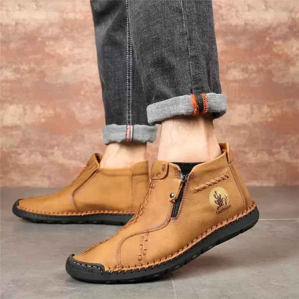 Dacomfy Mens Shoes Slip On Casual Loafers Fashion Oxfords Shoes Leather Ankle Chukka Boots Comfy Outdoor Walking Driving Shoes Pu Leather Mens Boots Brown Black Khaki GreenYellow