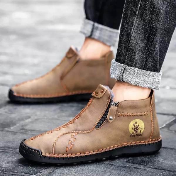Dacomfy Mens Shoes Slip On Casual Loafers Fashion Oxfords Shoes Leather Ankle Chukka Boots Comfy Outdoor Walking Driving Shoes Pu Leather Mens Boots Brown Black Khaki GreenKhaki