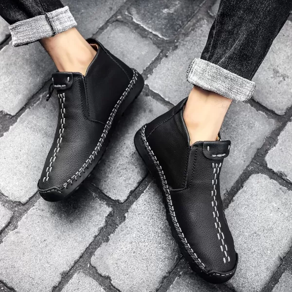 Dacomfy Mens Shoes Slip On Casual Loafers Fashion Oxfords Shoes Leather Ankle Chukka Boots Comfy Outdoor Walking Driving Shoes Pu Leather Mens Boots Brown Black Khaki GreenBlack