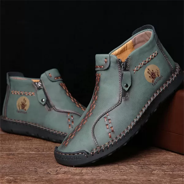 Dacomfy Mens Shoes Slip On Casual Loafers Fashion Oxfords Shoes Leather Ankle Chukka Boots Comfy Outdoor Walking Driving Shoes Pu Leather Mens Boots Brown Black Khaki GreenGreen