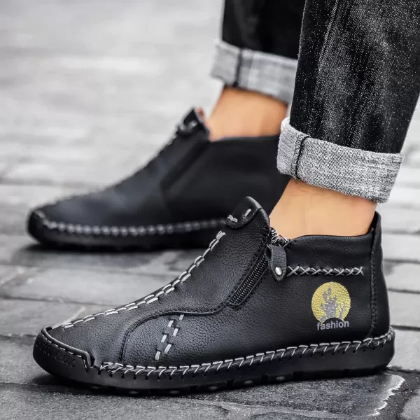 Dacomfy Mens Shoes Slip On Casual Loafers Fashion Oxfords Shoes Leather Ankle Chukka Boots Comfy Outdoor Walking Driving Shoes Pu Leather Mens Boots Brown Black Khaki GreenBlack