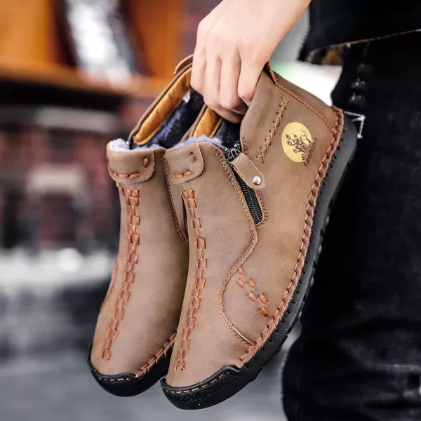 Dacomfy Mens Shoes Slip On Casual Loafers Fashion Oxfords Shoes Leather Ankle Chukka Boots Comfy Outdoor Walking Driving Shoes Pu Leather Mens Boots Brown Black Khaki GreenKhaki