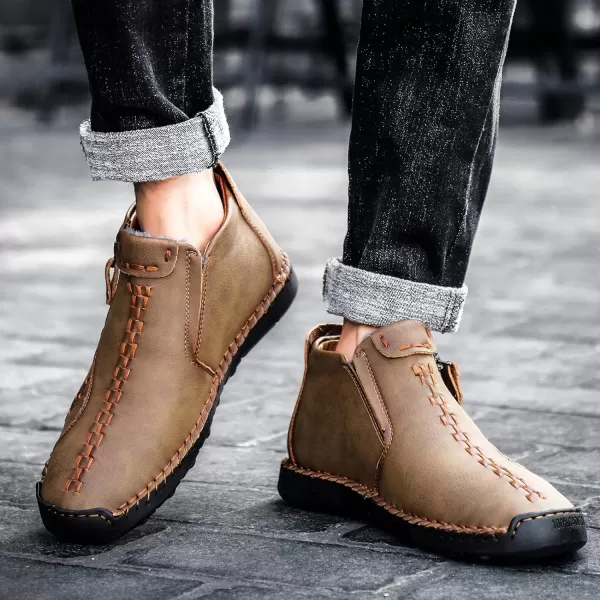 Dacomfy Mens Shoes Slip On Casual Loafers Fashion Oxfords Shoes Leather Ankle Chukka Boots Comfy Outdoor Walking Driving Shoes Pu Leather Mens Boots Brown Black Khaki GreenKhaki