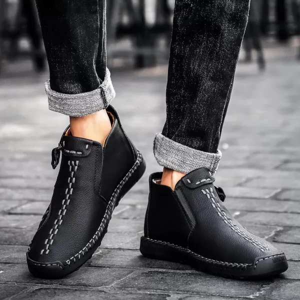 Dacomfy Mens Shoes Slip On Casual Loafers Fashion Oxfords Shoes Leather Ankle Chukka Boots Comfy Outdoor Walking Driving Shoes Pu Leather Mens Boots Brown Black Khaki GreenBlack