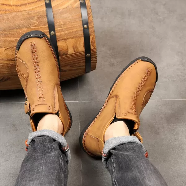 Dacomfy Mens Shoes Slip On Casual Loafers Fashion Oxfords Shoes Leather Ankle Chukka Boots Comfy Outdoor Walking Driving Shoes Pu Leather Mens Boots Brown Black Khaki GreenYellow