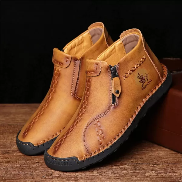 Dacomfy Mens Shoes Slip On Casual Loafers Fashion Oxfords Shoes Leather Ankle Chukka Boots Comfy Outdoor Walking Driving Shoes Pu Leather Mens Boots Brown Black Khaki GreenYellow