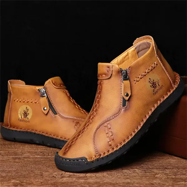 Dacomfy Mens Shoes Slip On Casual Loafers Fashion Oxfords Shoes Leather Ankle Chukka Boots Comfy Outdoor Walking Driving Shoes Pu Leather Mens Boots Brown Black Khaki GreenYellow